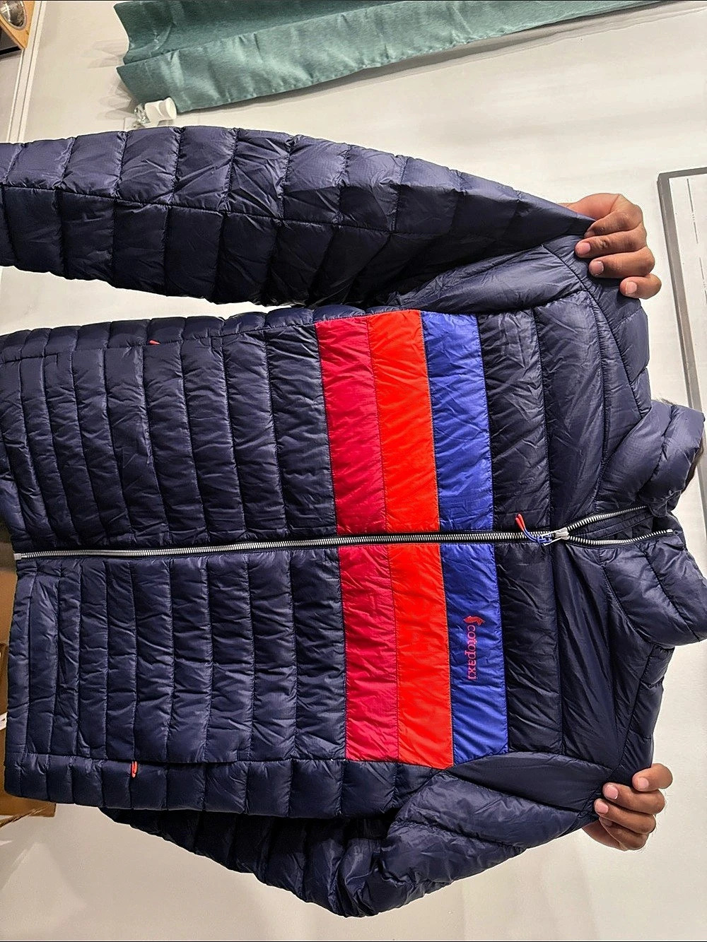 Cotopaxi Fuego Down Hooded Jacket Puffer Blue & Red Size MX